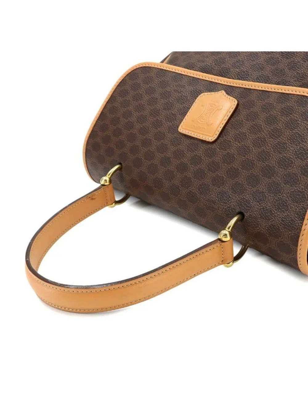Celine Macadam Hand Bag Leather Brown Gold Vintage